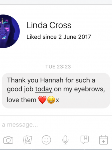 Linda Cross Brow Testimonial for Hannah Stone